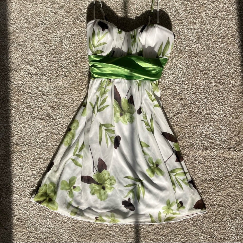 Speechless White Dress w/ Green Floral Pattern